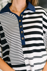 Everlasting Love Striped Collared Dress in Black and Navy