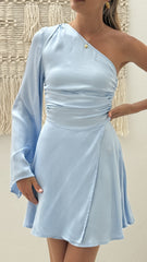 Letty One Shoulder Mini Dress - Baby Blue