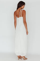 Kiah Twist Accent Thigh Split Midi Dress White
