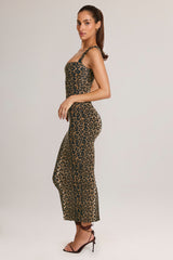 Modal Square-Neck Bodycon Midi Dress in Leopard Print