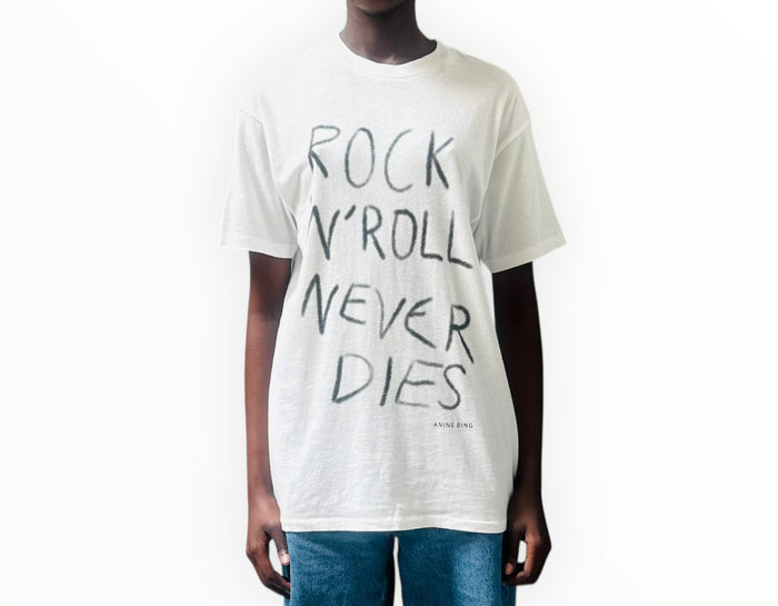 Anine Bing Walker 'Rock n Roll Never Dies' Tee - White - Size XS