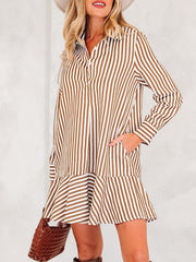 Striped Ruffle Hem Shirt Dress