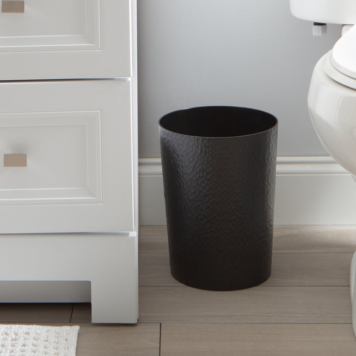 Bath Bliss Hammered Round Trash Bin-Black