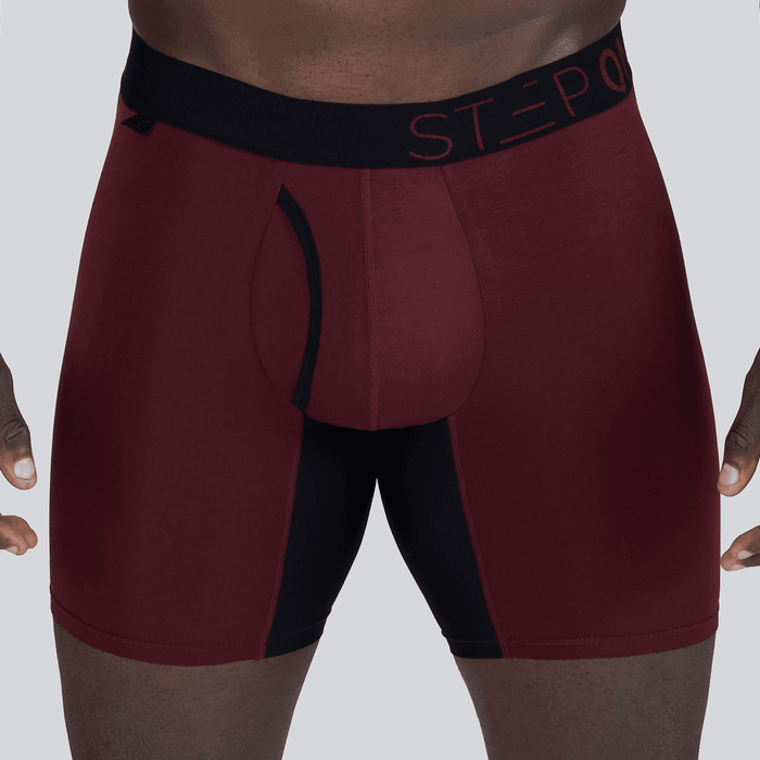 Boxer Brief Fly - Burgundy & Black - Bamboo Underwear