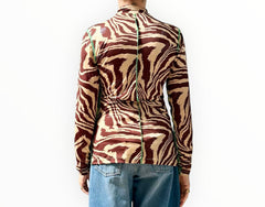 Ganni Slinky Printed Top - Brown/Beige - Size 40