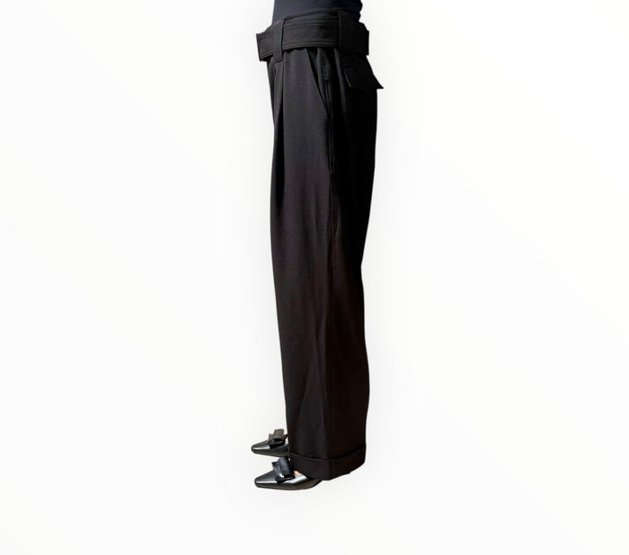 Ganni Wide Leg Pleat Front Pants - Black - Size 38