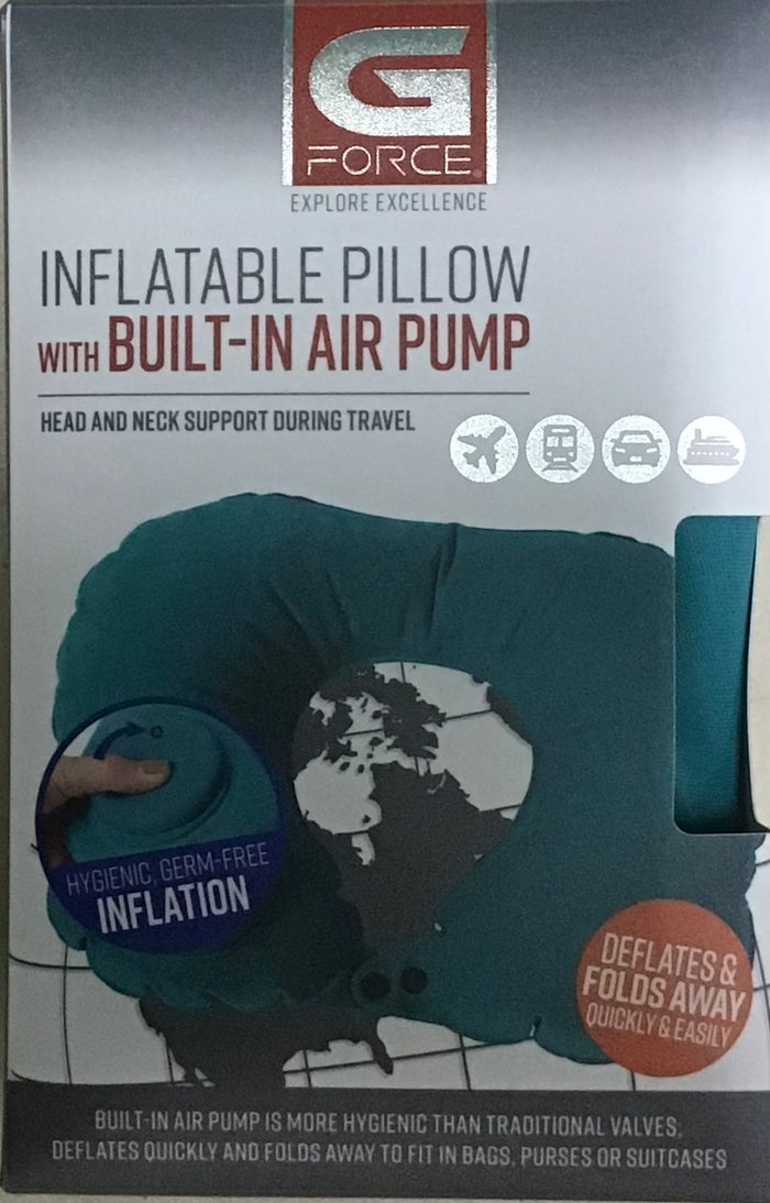 G Force Inflatable Travel Pillow with Built-in Pump