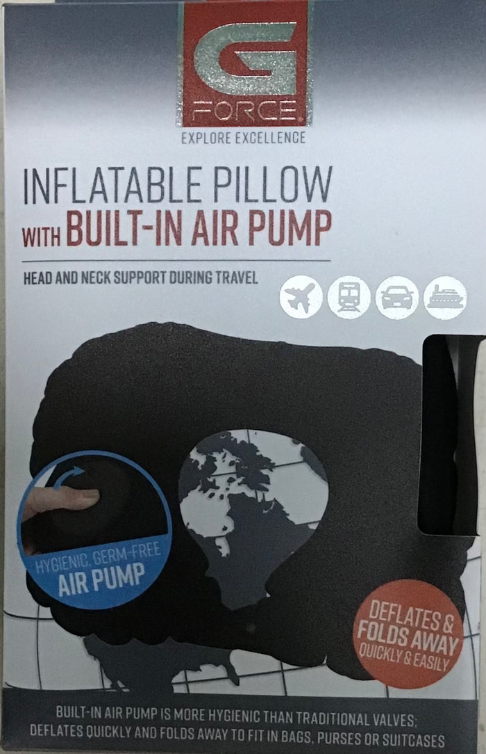 G Force Inflatable Travel Pillow with Built-in Pump