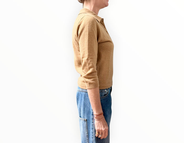 Jac + Jack Cropped Polo Top - Latte - Size L