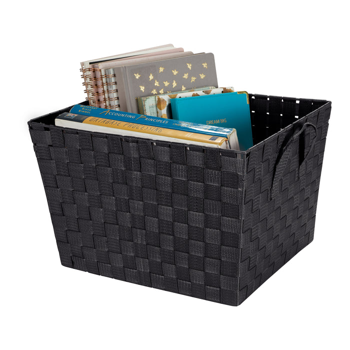 Simplify Large 15" Woven Strap Storage Bin-Black