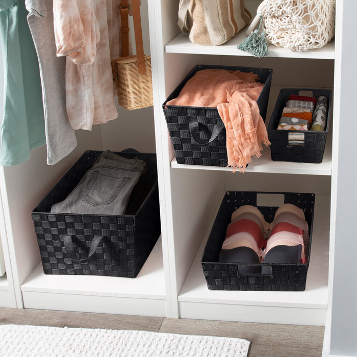 Simplify Large 15" Woven Strap Storage Bin-Black
