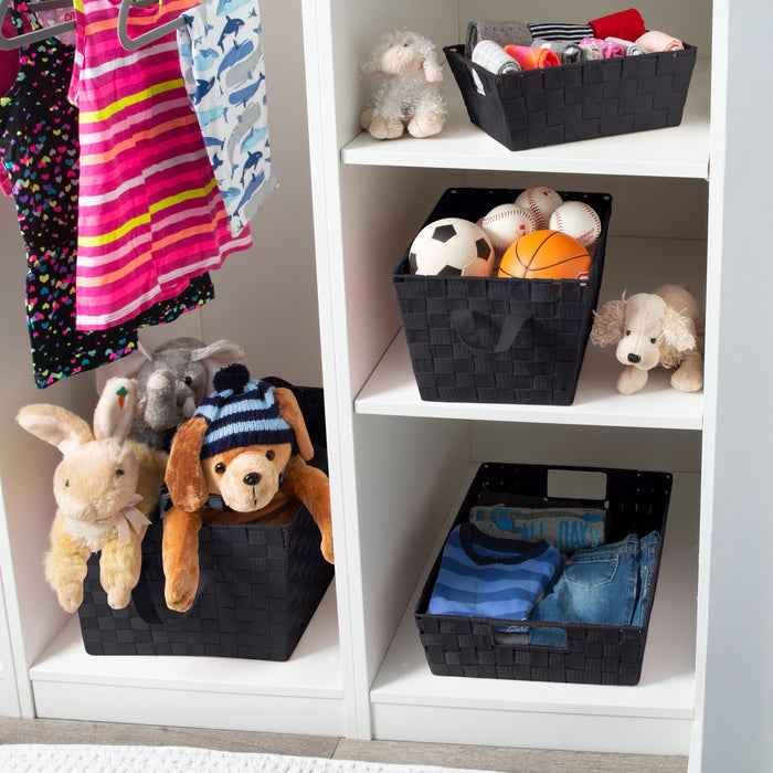 Simplify Large 15" Woven Strap Storage Bin-Black