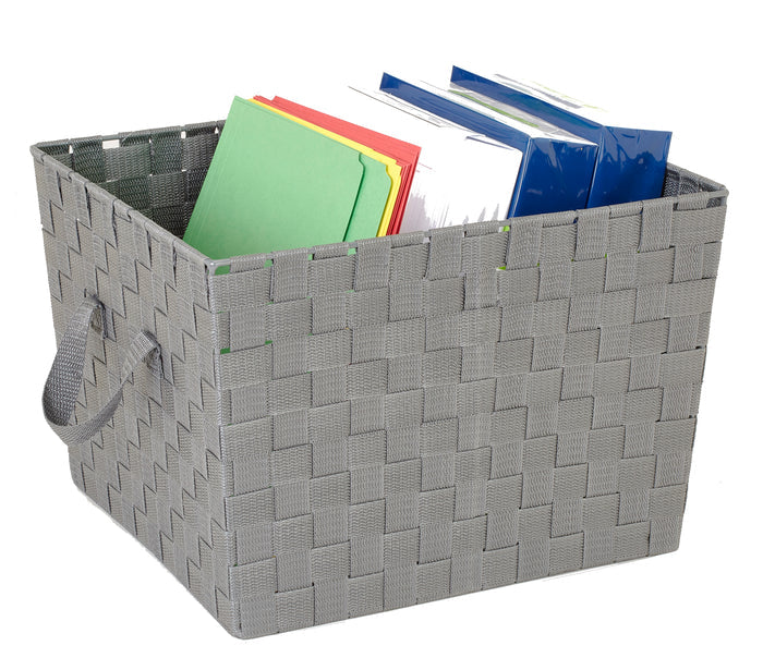 Simplify Large 15" Woven Strap Storage Bin-Heather Gray